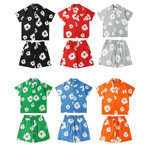 Denim Tears The Cotton Wreath shorts and matching shirts AO550030201 AO580030211