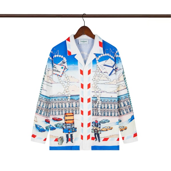Casablanca "Place Casa" Printed Silk Long-Sleeve Shirt AO70046309