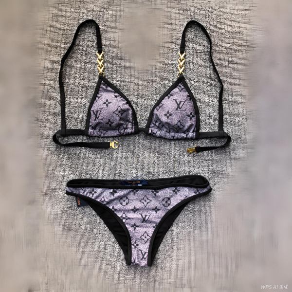 Louis Vuitton Grey & Black Monogram V-Link Chain Bikini Set AO65045034