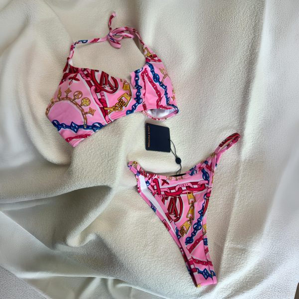 Louis Vuitton Pink Necklace Print Triangle Bikini Set AO55045006