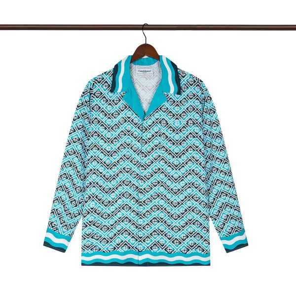 Casablanca Monogram Wave Long-Sleeve Silk Shirt A070046170